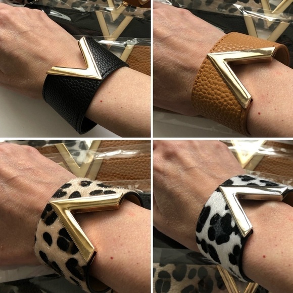 leather or Faux Fur V Cuff Bracelet - Picture 2 of 9